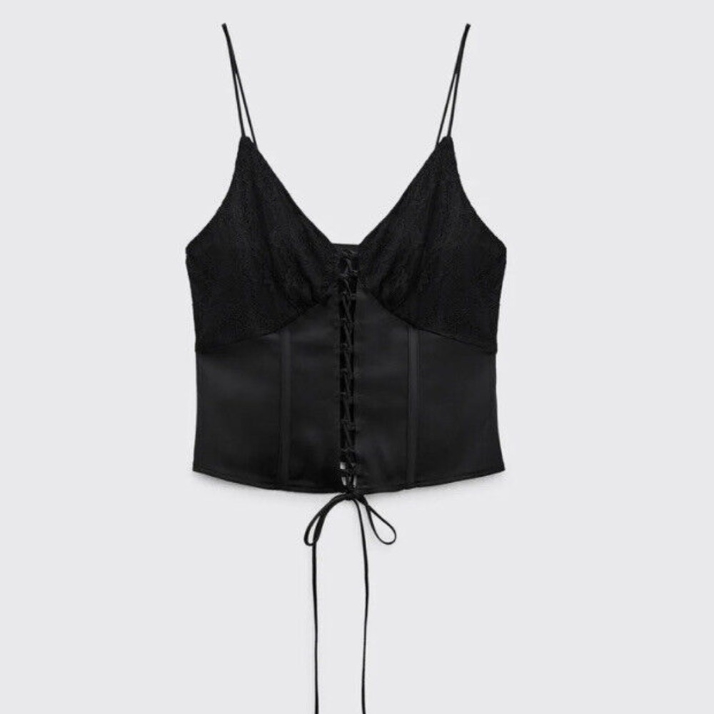 Zara Satin Effect Tie Up Corset